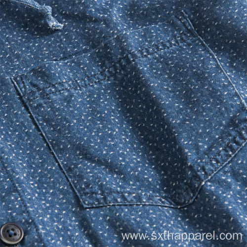 Indigo Blue Dotted Printed Shirt Jacket Hooded